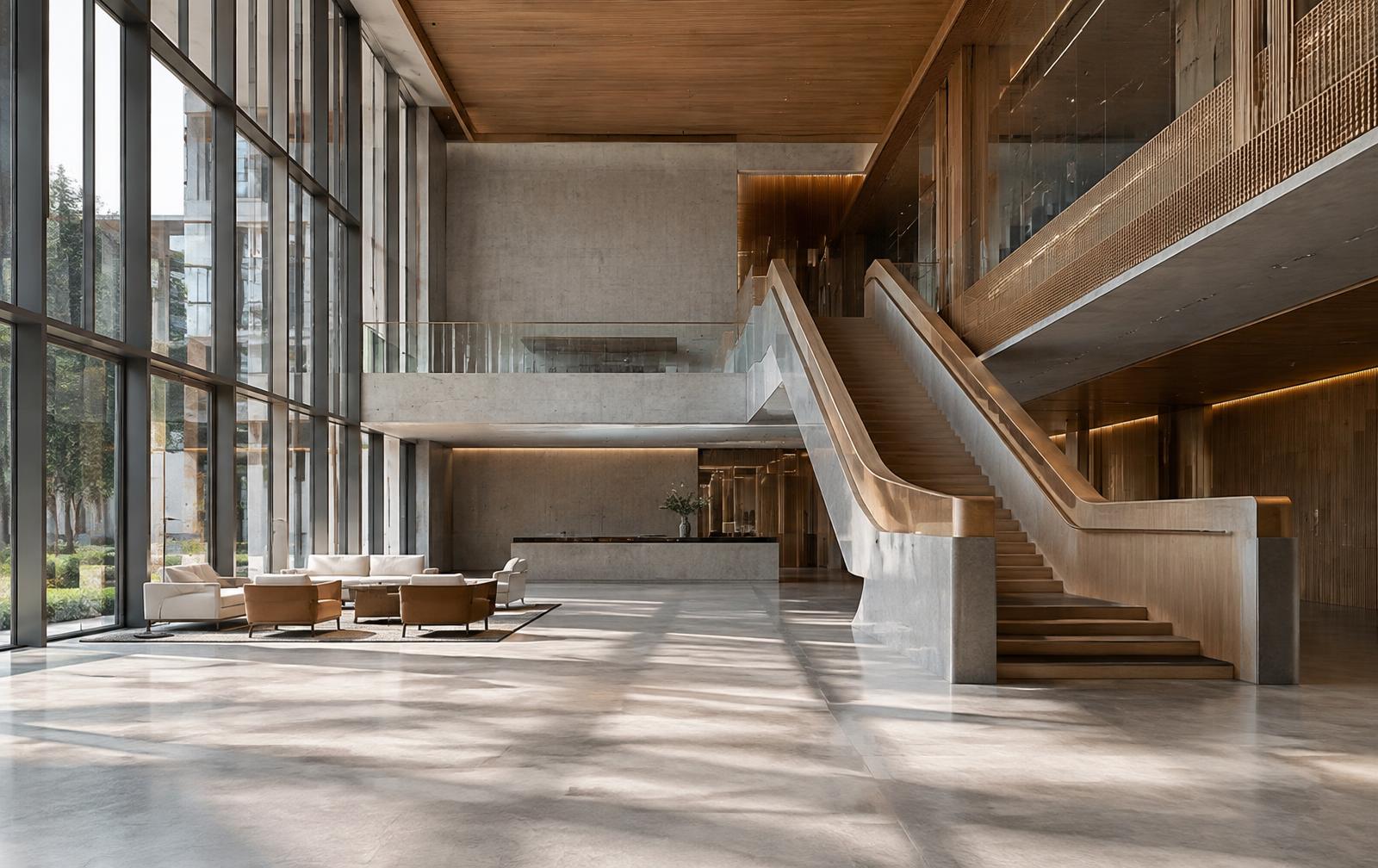 Lichtrijk atrium van een hoofdkantoor met trap